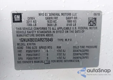 2010 Chevrolet Tahoe Lt from USA, damaged, VIN 1GNUKBE03AR275849